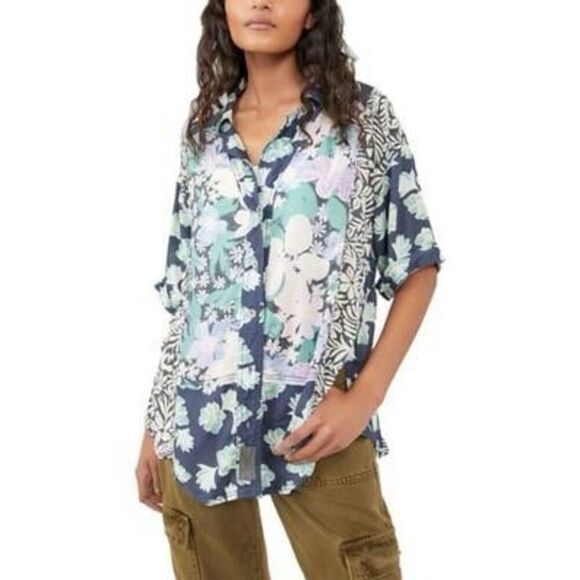 Free People Vacay Away Floral Print Button-up Shirt in Coyote at Nordstrom, Size - Picture 1 of 3